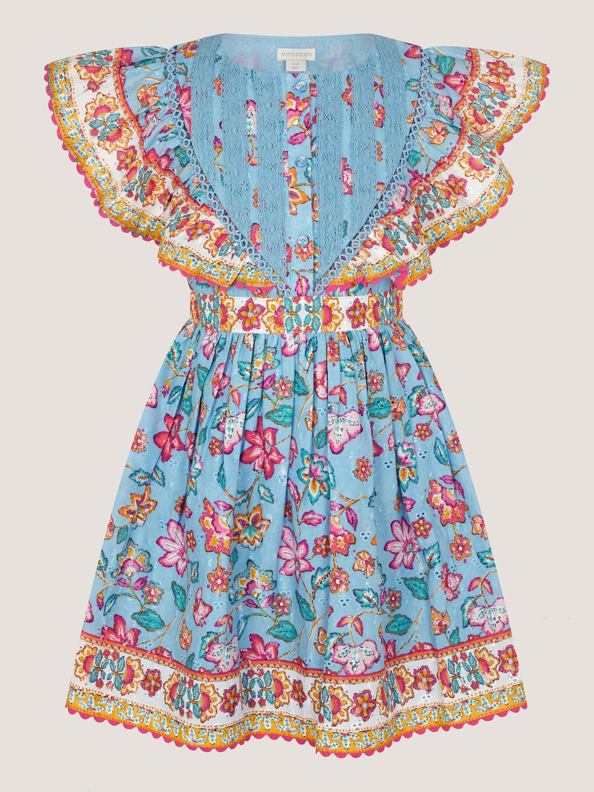 Dsiney Kidz - Monsoon Blue Adara Floral Print Broderie Dress image 2