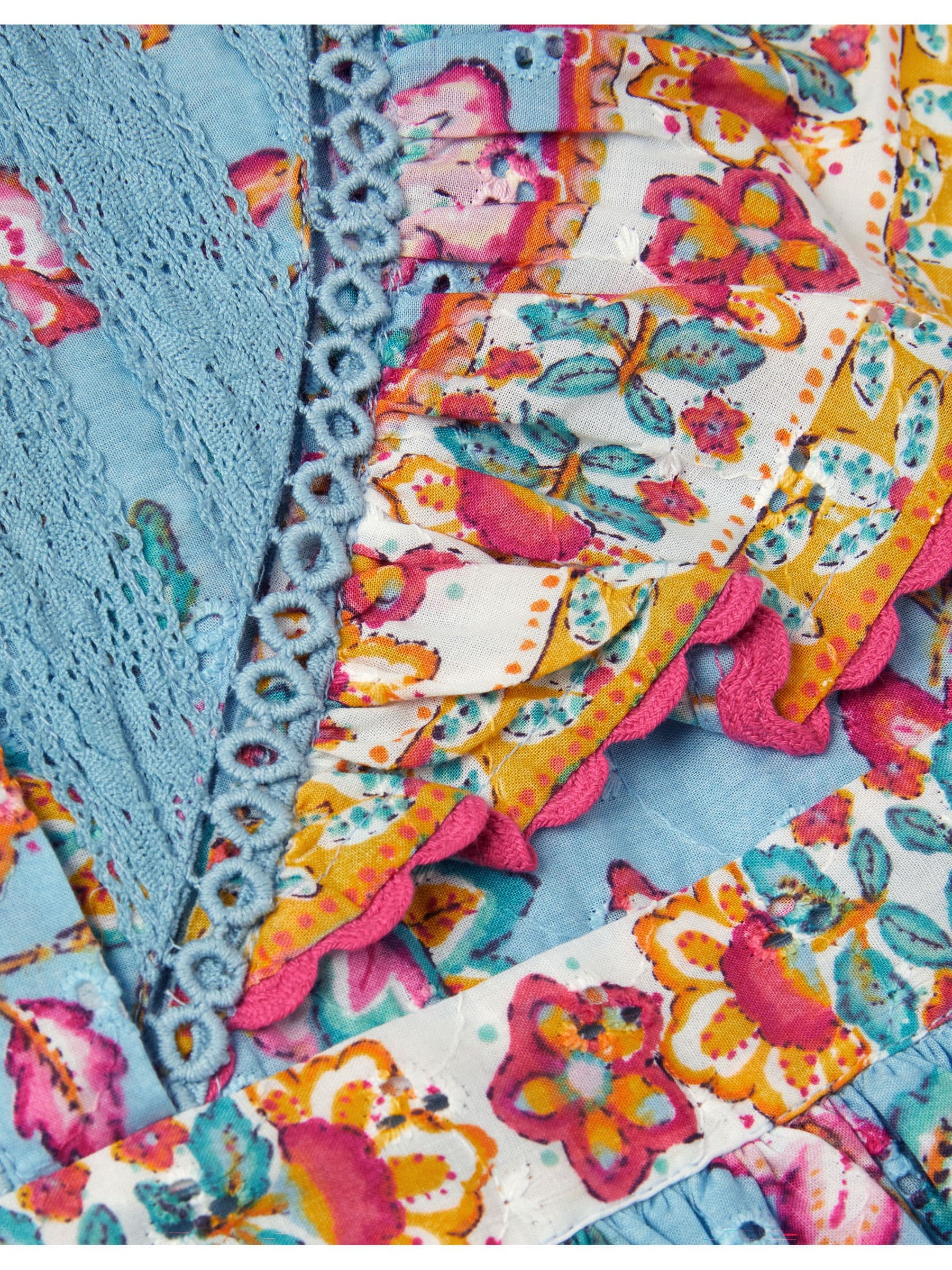 Monsoon Blue Adara Floral Print Broderie Dress image 4