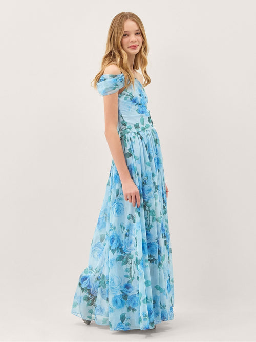 Dsiney Kidz - Monsoon Blue Texas One Shoulder Floral Prom Dress image 1