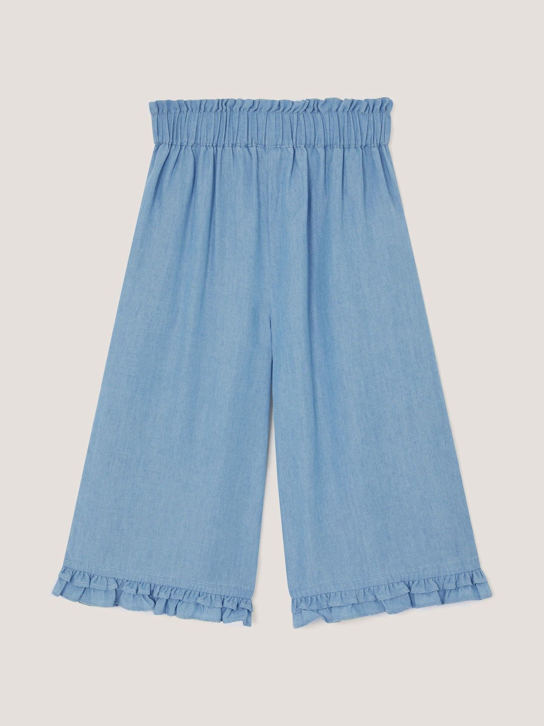 Monsoon Blue Floral Embroidered Wide Leg Trousers image 1