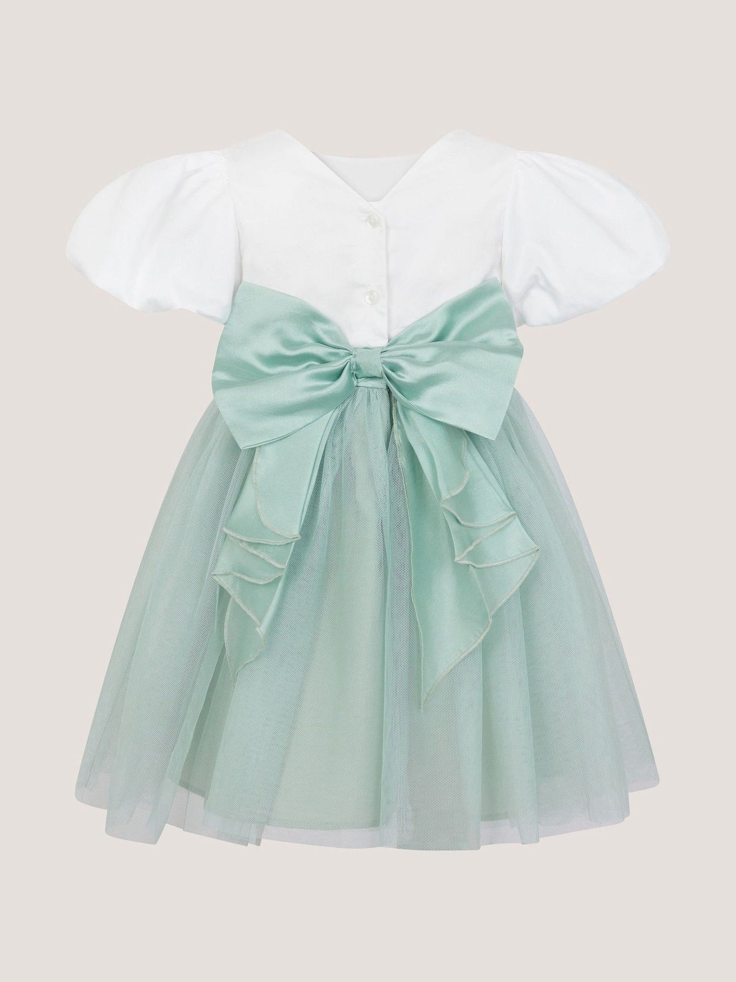 Monsoon Green Baby Puff Sleeve Sateen Tulle Party Dress image 3
