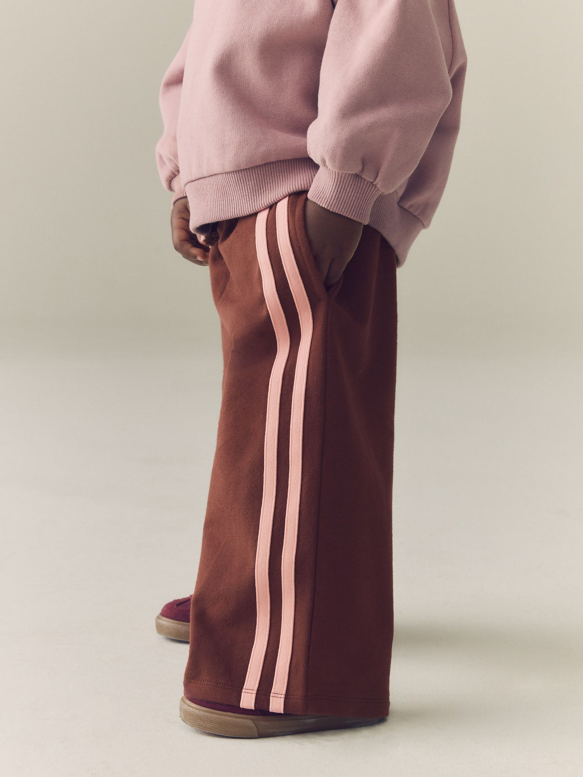 Dsiney Kidz - Chocolate Brown Side Stripe Wide Leg Trousers (3mths-7yrs) image 1