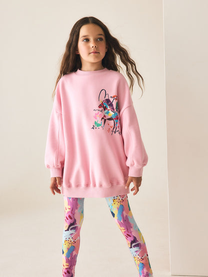 Pink Floral Unicorn Sweatshirt and Leggings Set (3-16yrs) - image 1