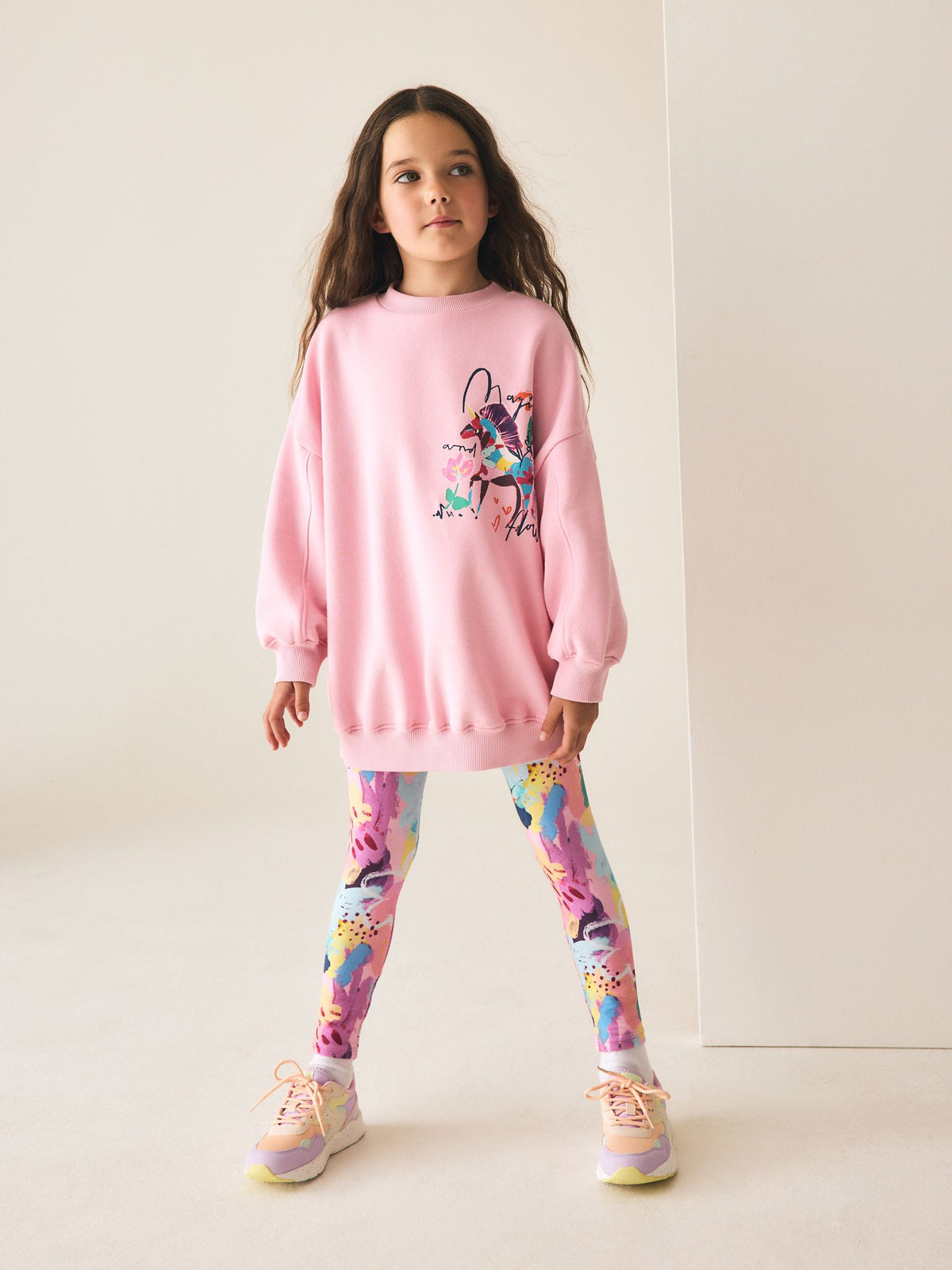 Pink Floral Unicorn Sweatshirt and Leggings Set (3-16yrs) - image 2