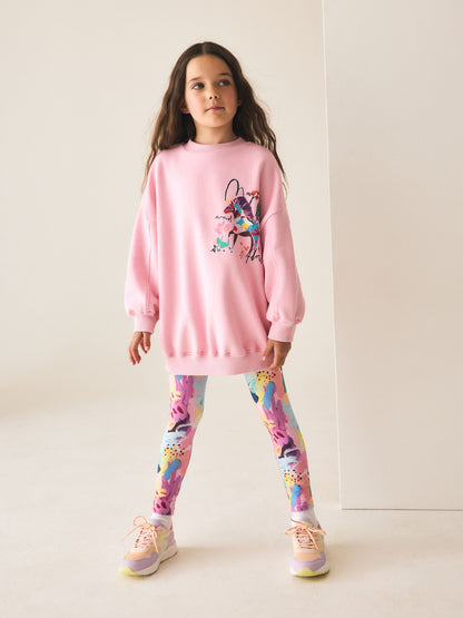 Pink Floral Unicorn Sweatshirt and Leggings Set (3-16yrs) - image 2