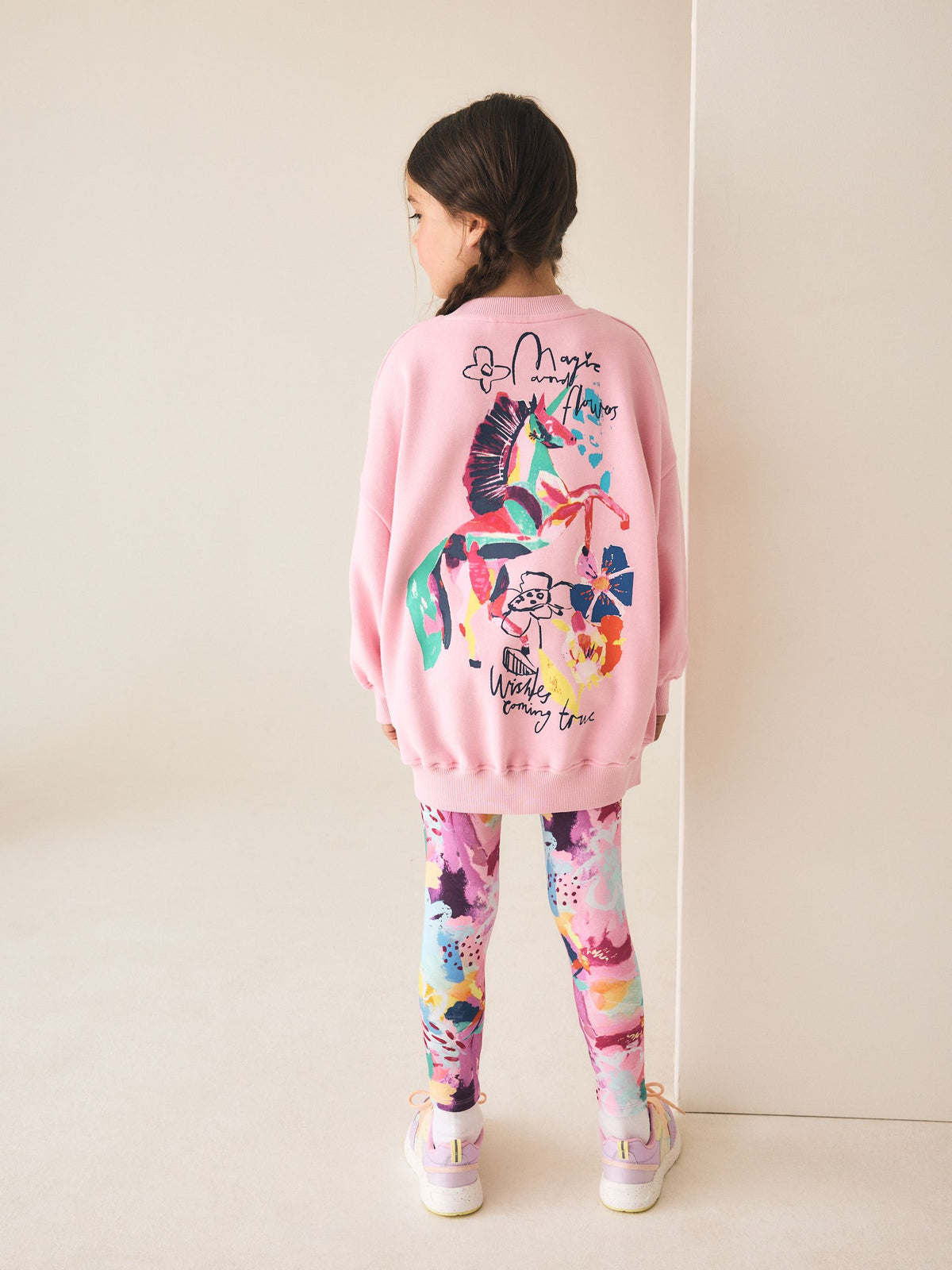 Pink Floral Unicorn Sweatshirt and Leggings Set (3-16yrs) - image 3