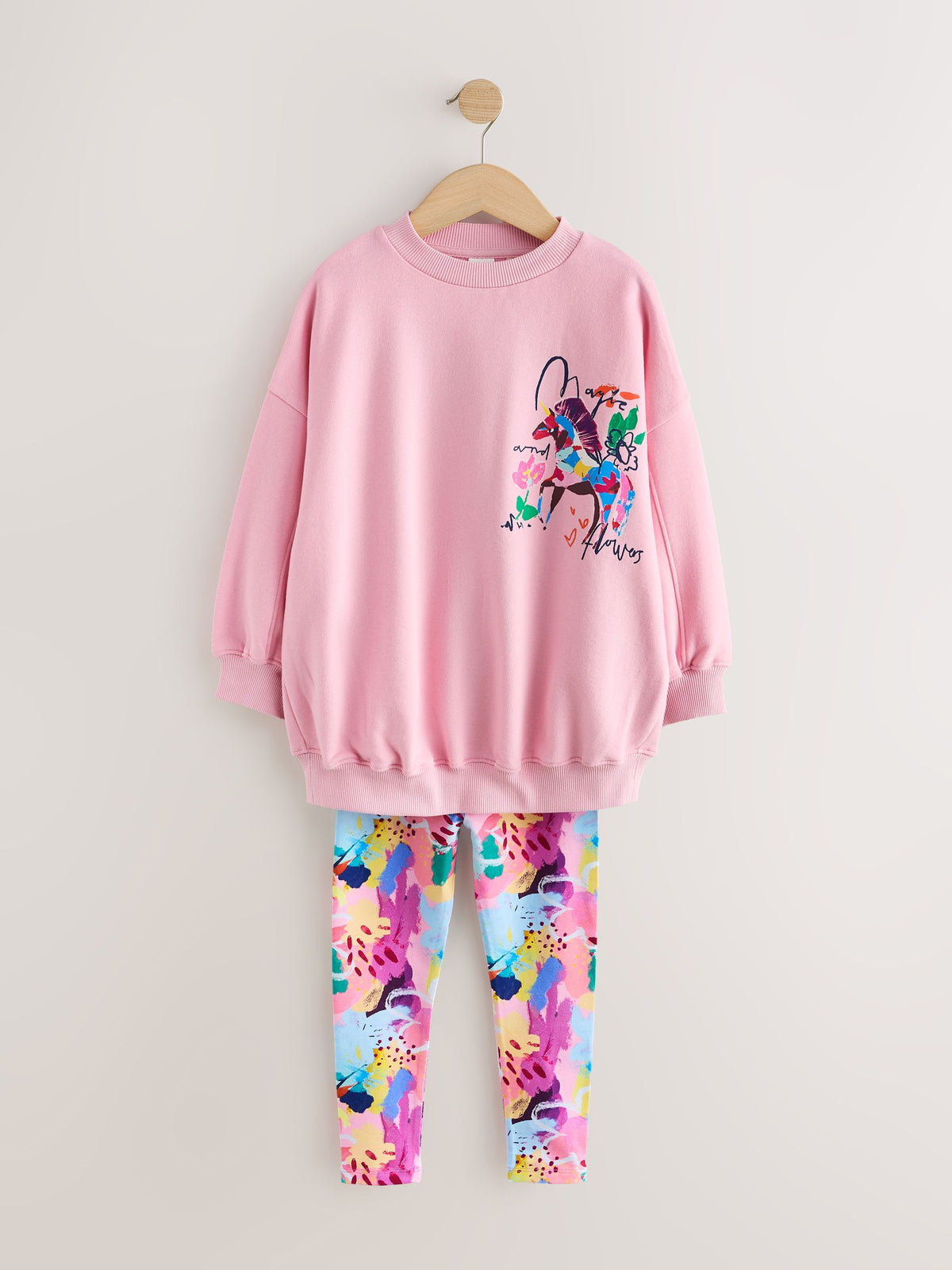 Pink Floral Unicorn Sweatshirt and Leggings Set (3-16yrs) - image 5