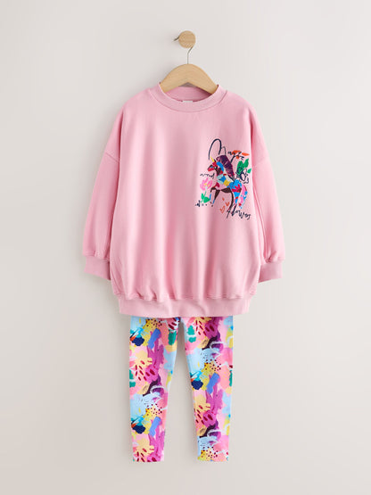 Pink Floral Unicorn Sweatshirt and Leggings Set (3-16yrs) - image 5