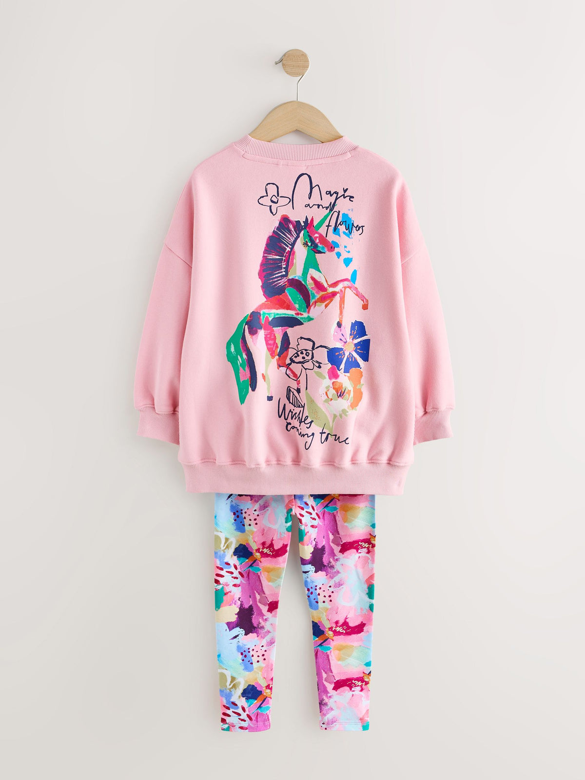 Pink Floral Unicorn Sweatshirt and Leggings Set (3-16yrs) - image 7