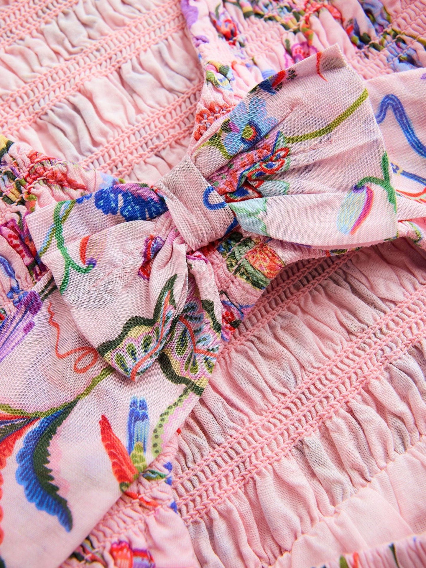 Boden Pink Shirred Embroidered Bow Dress image 3