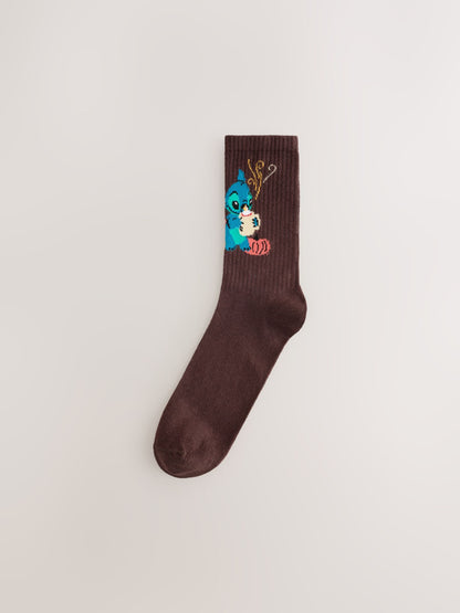 Chocolate Brown Disney Stitch Licensed Ribbed Ankle Socks 3 Pack - image 2