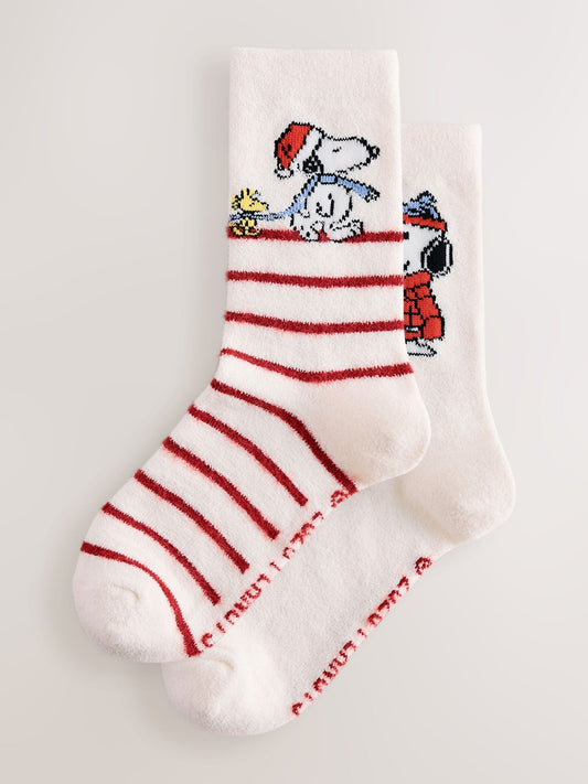 Cream/Red Snoopy Matching Family Christmas Licensed Cosy Ankle Socks 2 Pack - image 1