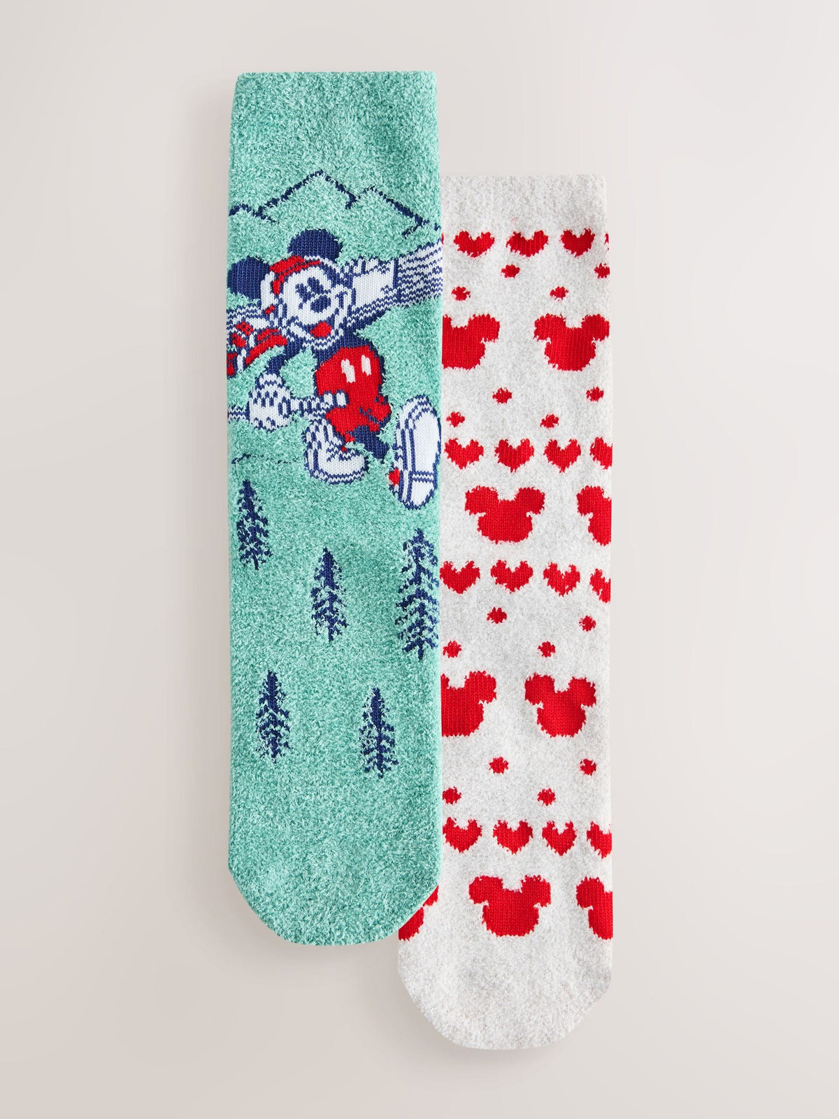 Green/Red Mickey Mouse Skiing Licensed Cosy Ankle Socks 2 Pack - image 1