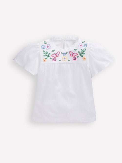 Boden White Embroidered Flutter Sleeve Top image 1