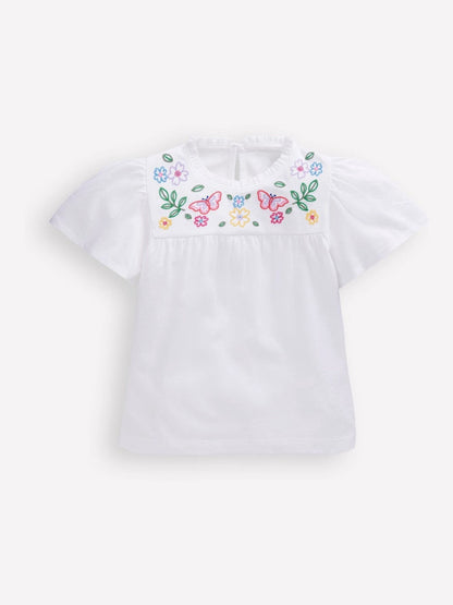 Boden White Embroidered Flutter Sleeve Top image 1