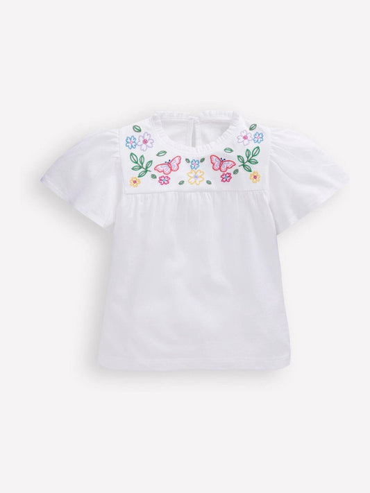 Boden White Embroidered Flutter Sleeve Top image 1