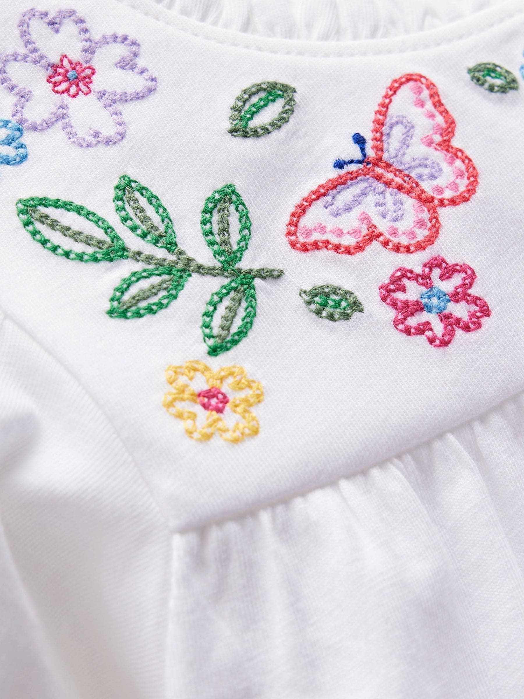 Boden White Embroidered Flutter Sleeve Top image 3