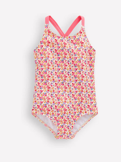 Boden Cream Cross-back Printed Swimsuit image 1