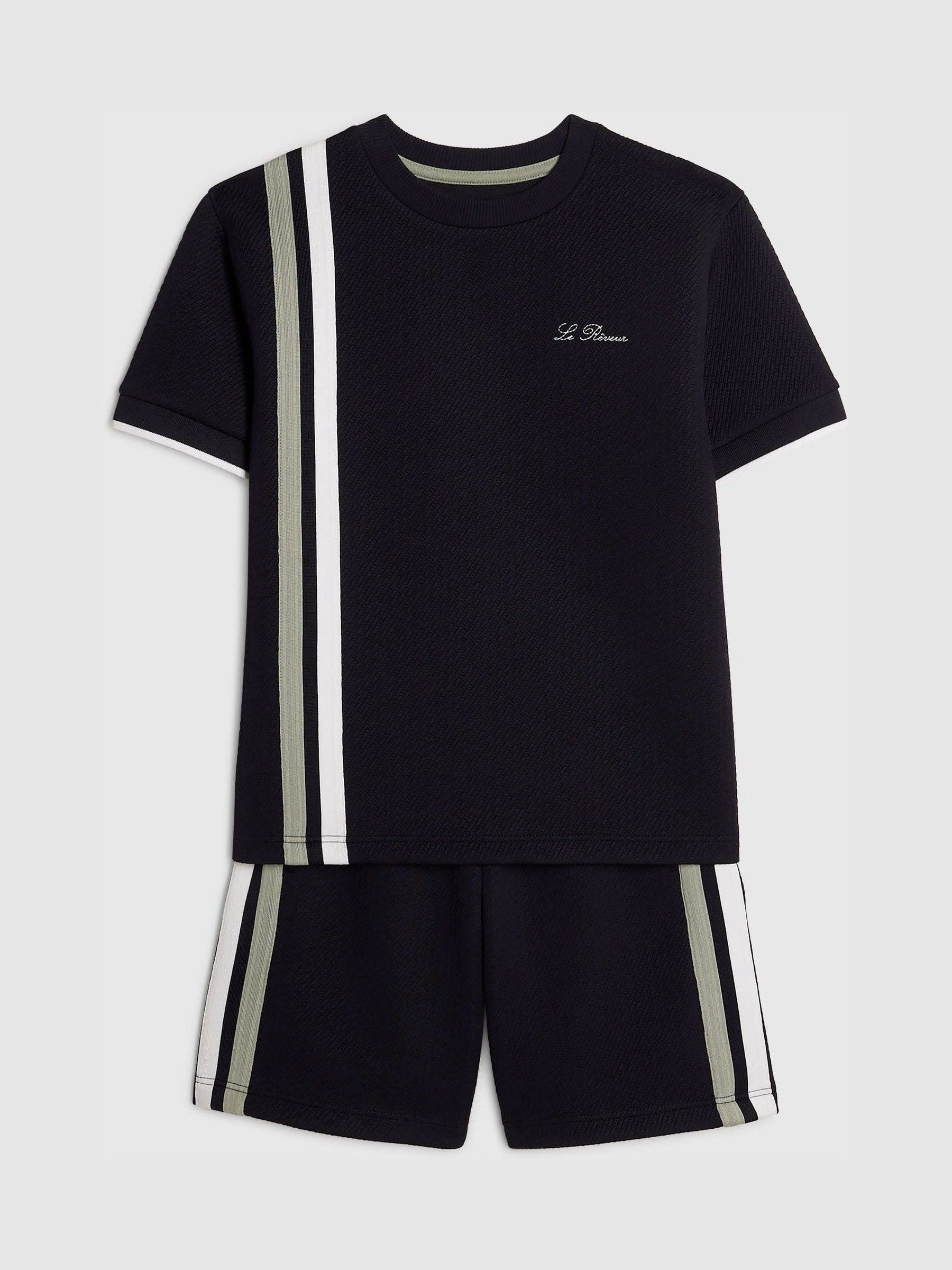 Dsiney Kidz - River Island Navy Smart Textured T-Shirt & Shorts Set image 3