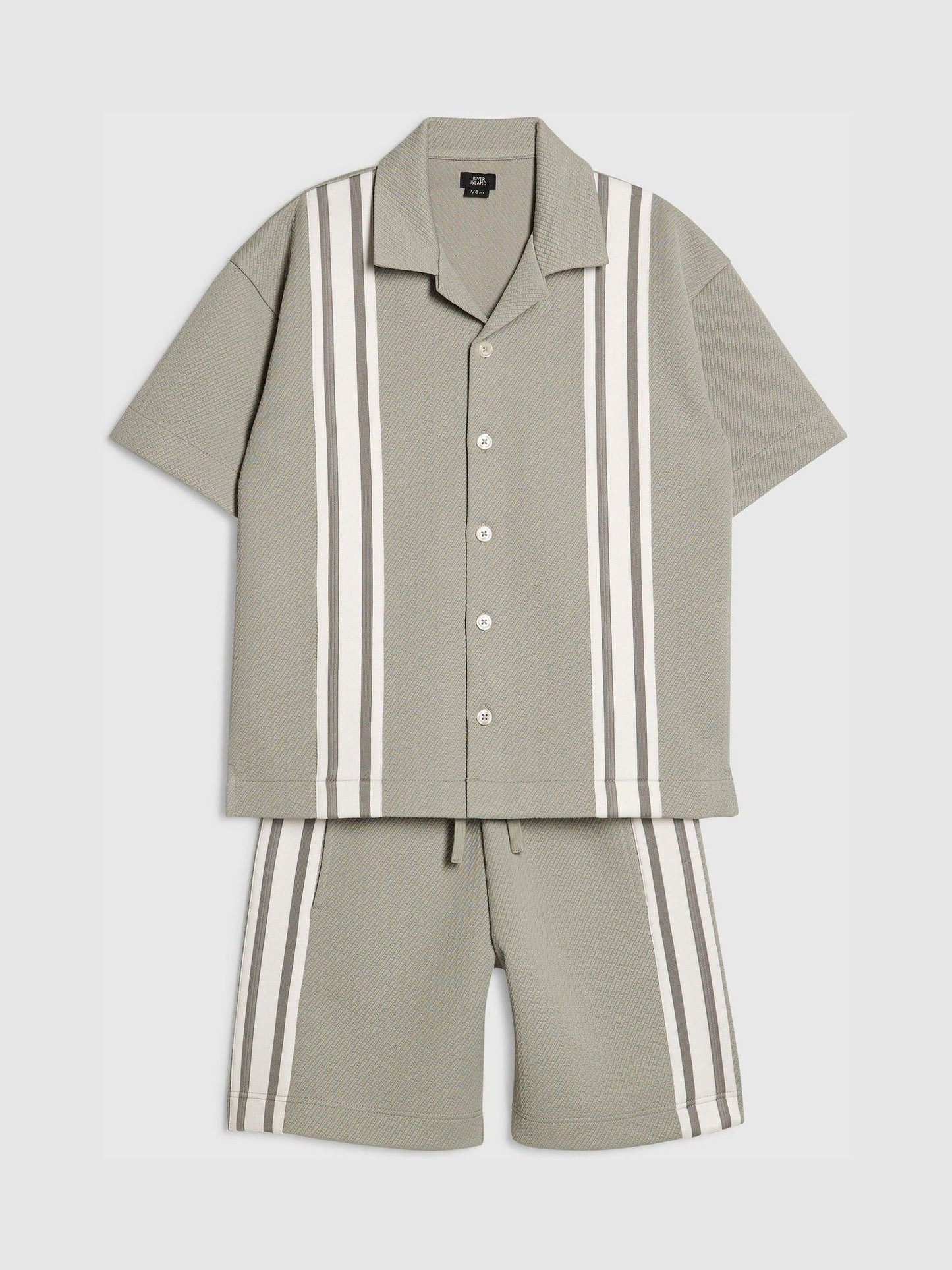 Dsiney Kidz - River Island Green Boxy Stripe Revere Shirt & Short Set image 3