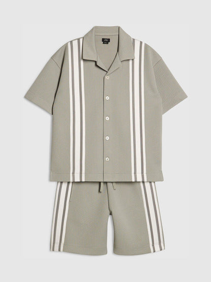 Dsiney Kidz - River Island Green Boxy Stripe Revere Shirt & Short Set image 3