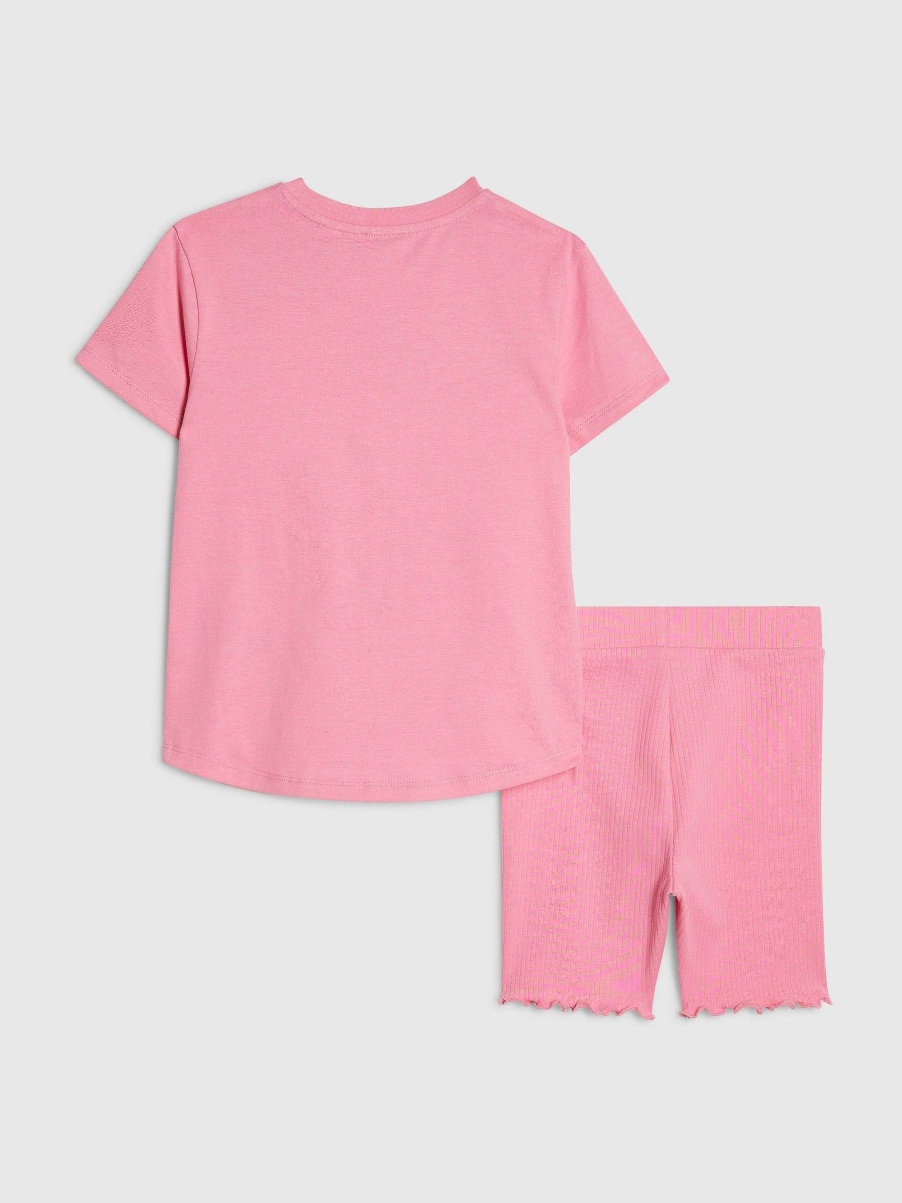 Dsiney Kidz - River Island Pink Necklace T-Shirt & Cycle Shorts Set image 2