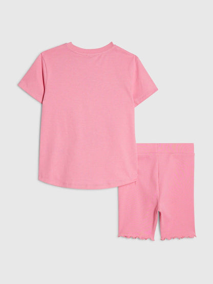 Dsiney Kidz - River Island Pink Necklace T-Shirt & Cycle Shorts Set image 2