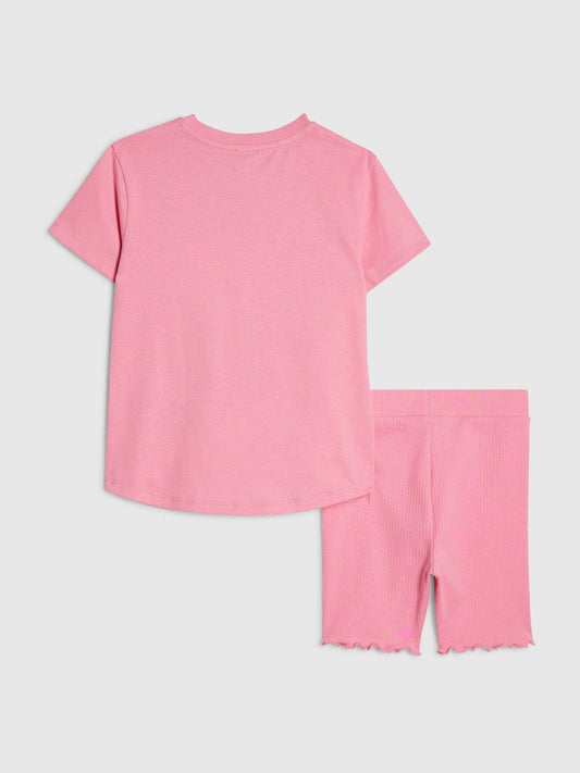 Dsiney Kidz - River Island Pink Necklace T-Shirt & Cycle Shorts Set image 2