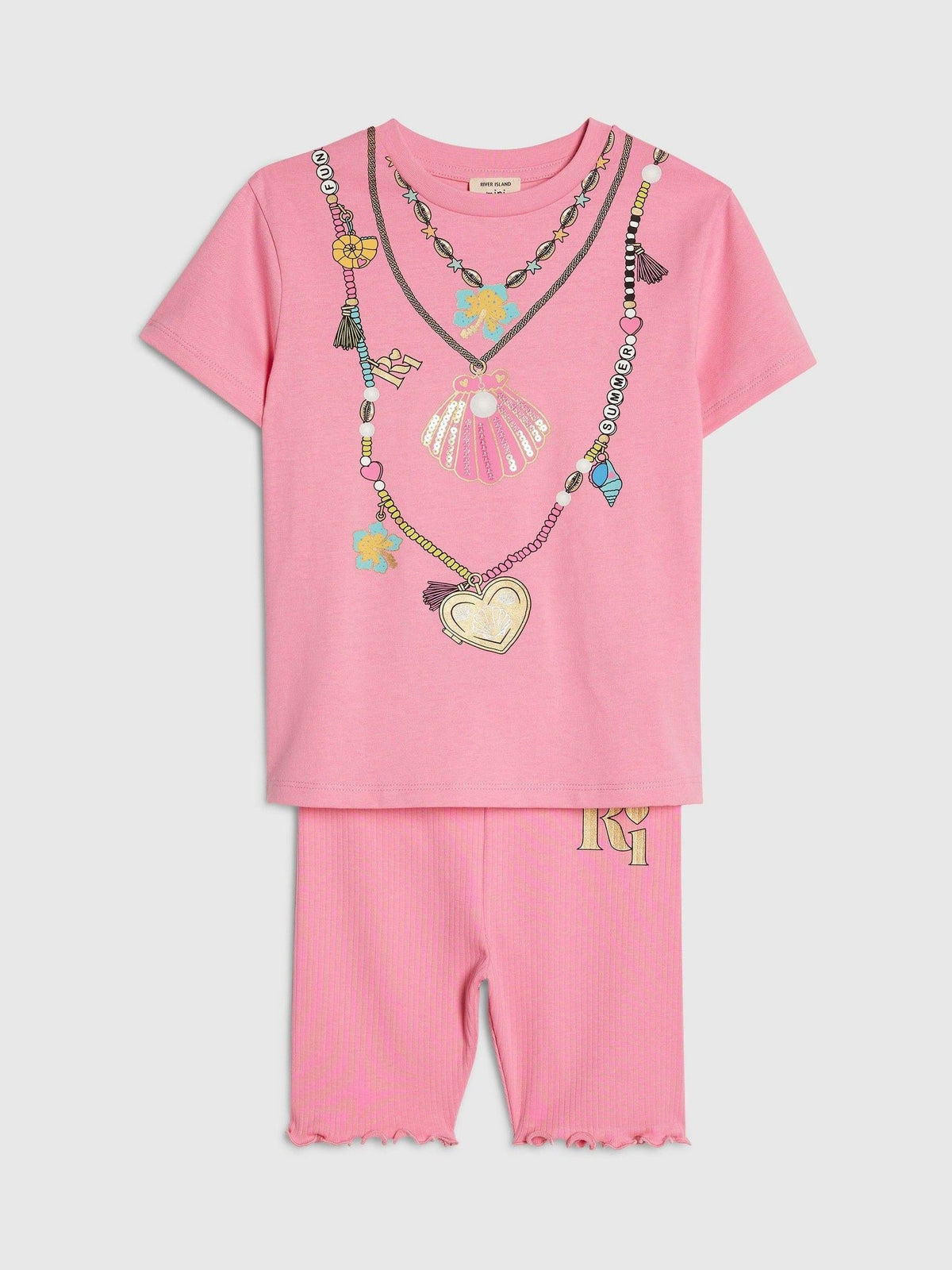 Dsiney Kidz - River Island Pink Necklace T-Shirt & Cycle Shorts Set image 3