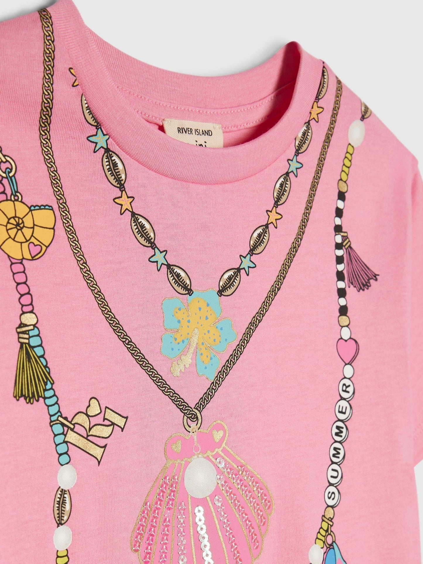 Dsiney Kidz - River Island Pink Necklace T-Shirt & Cycle Shorts Set image 5
