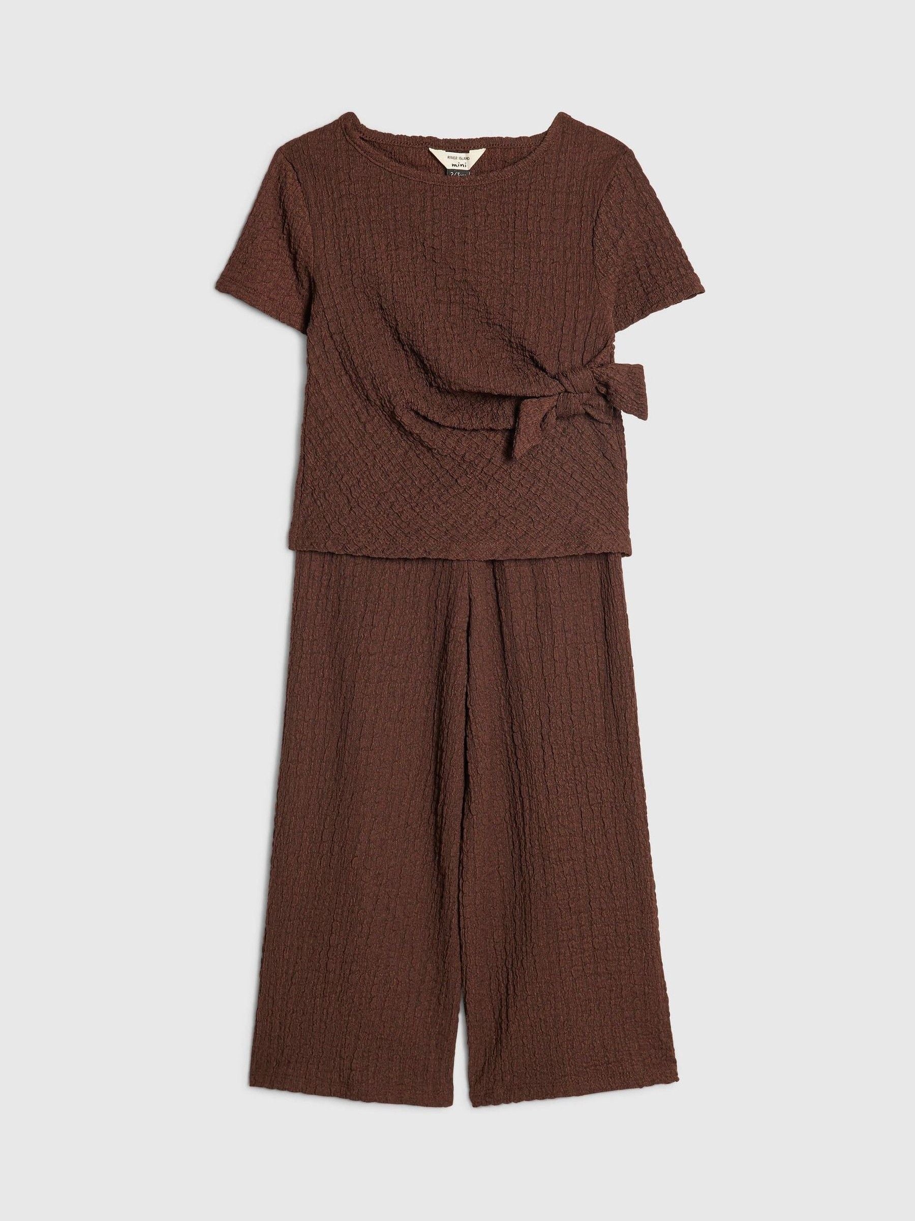 River Island Brown Textured Top & Wide Leg Trousers Set image 5