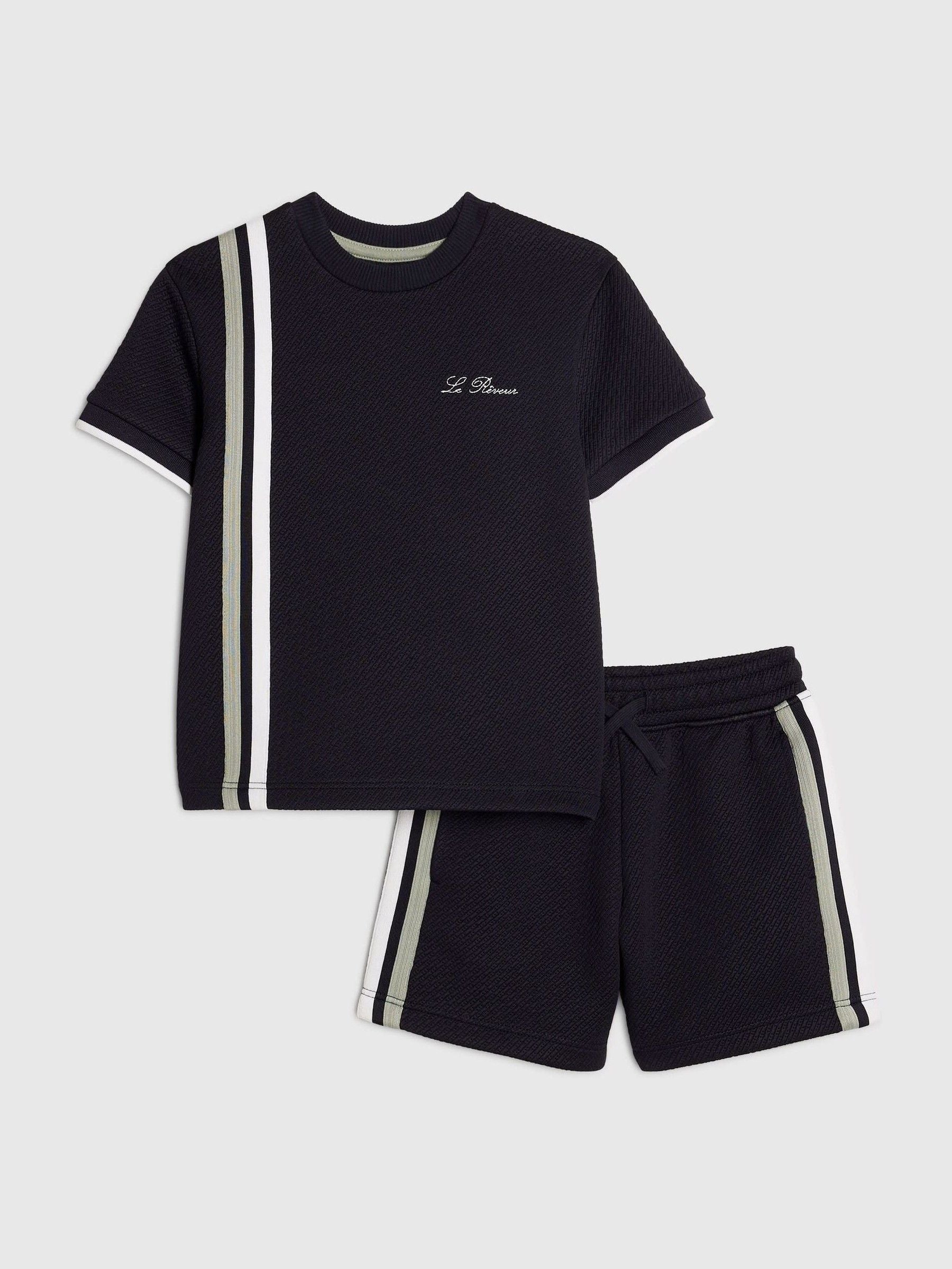 Dsiney Kidz - River Island Navy Oversized Smart Textured T-Shirt & Shorts Set image 1