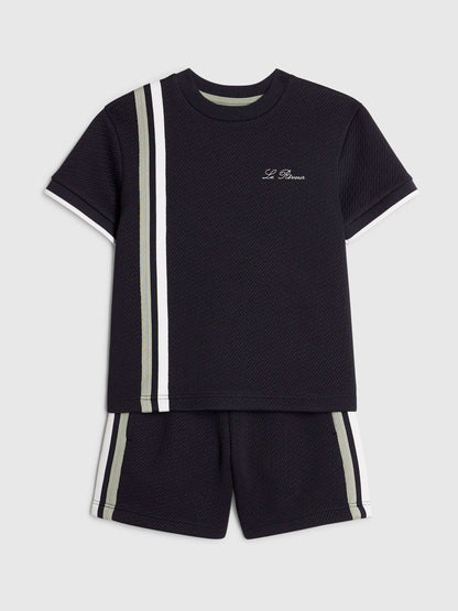Dsiney Kidz - River Island Navy Oversized Smart Textured T-Shirt & Shorts Set image 3