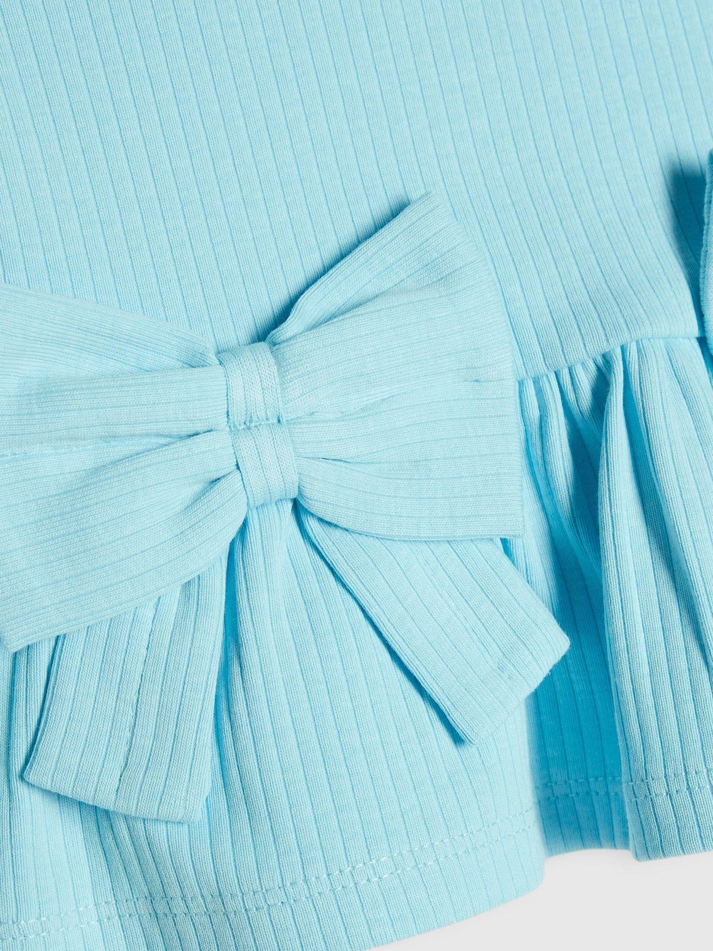 River Island Blue Peplum Bow Top & Rib Shorts Set image 5