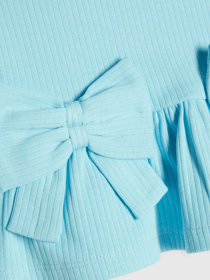 River Island Blue Peplum Bow Top & Rib Shorts Set image 5