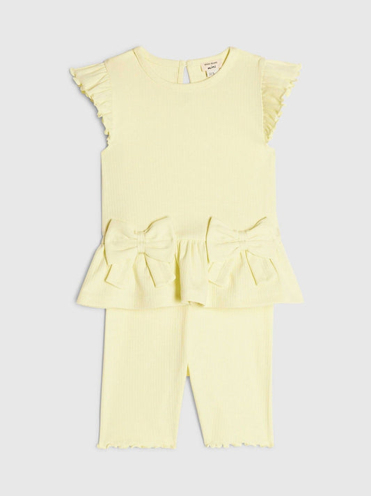 Dsiney Kidz - River Island Yellow Peplum Bow Top & Rib Shorts Set image 2