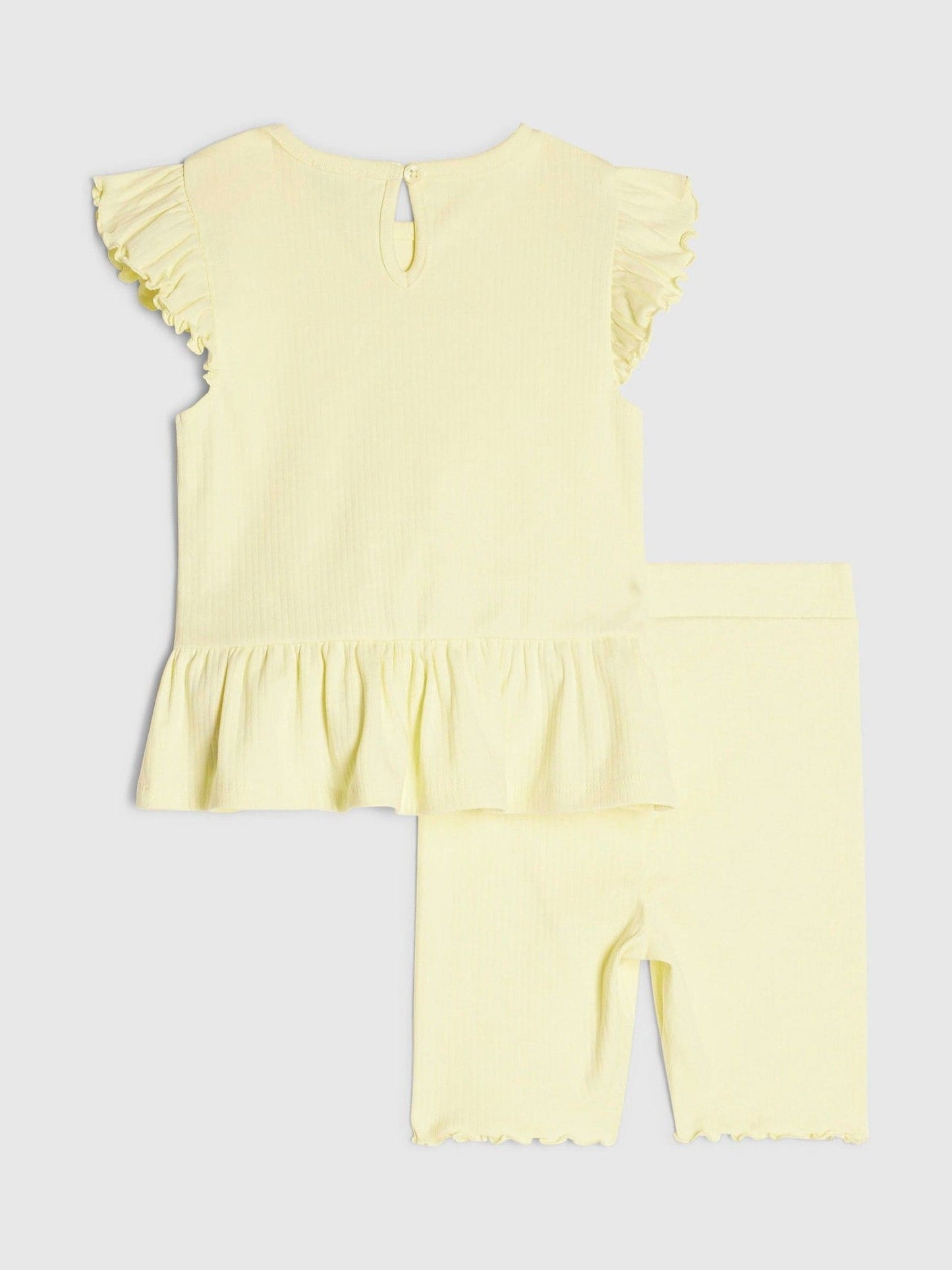 River Island Yellow Peplum Bow Top & Rib Shorts Set image 3