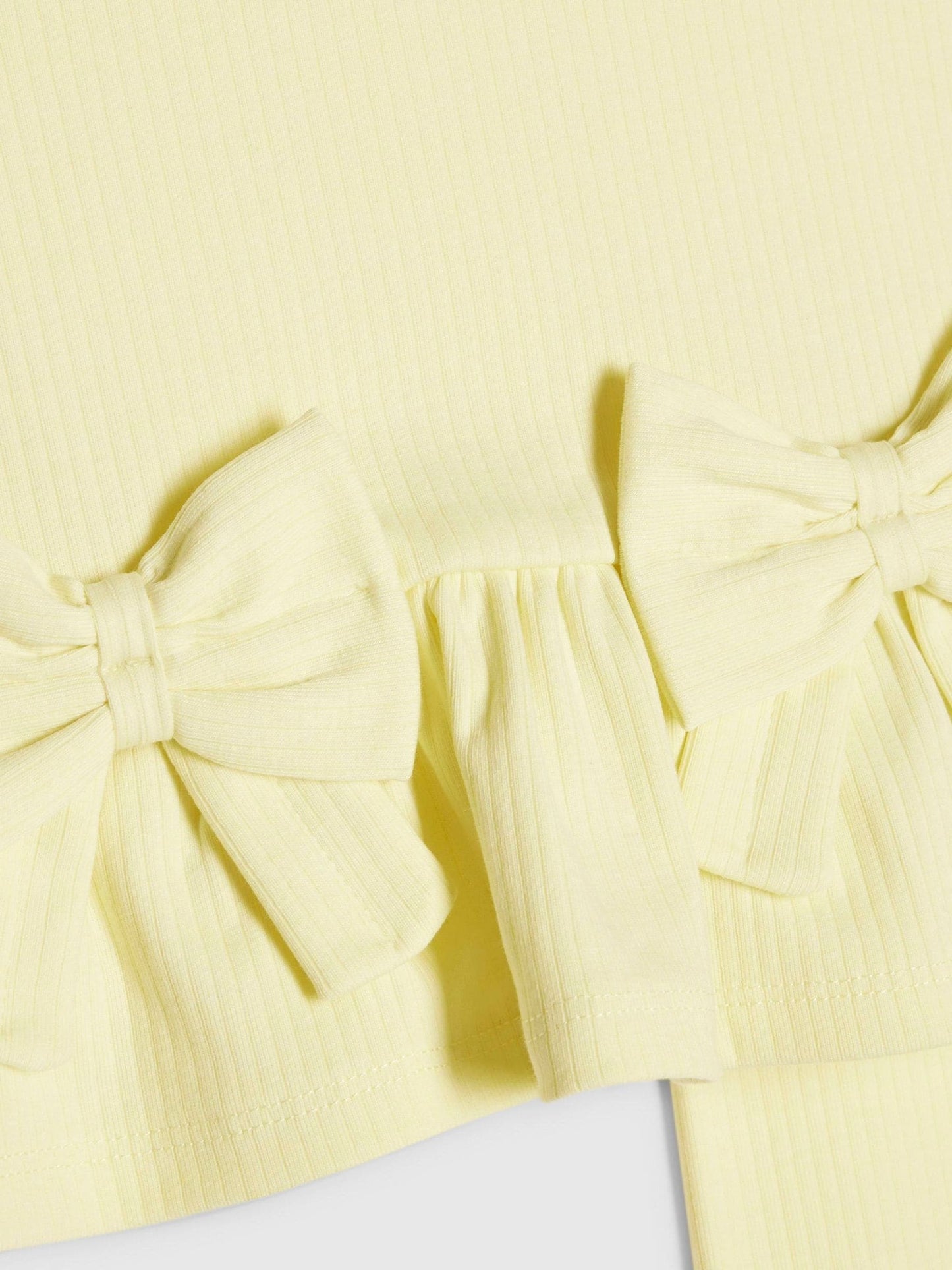 River Island Yellow Peplum Bow Top & Rib Shorts Set image 4