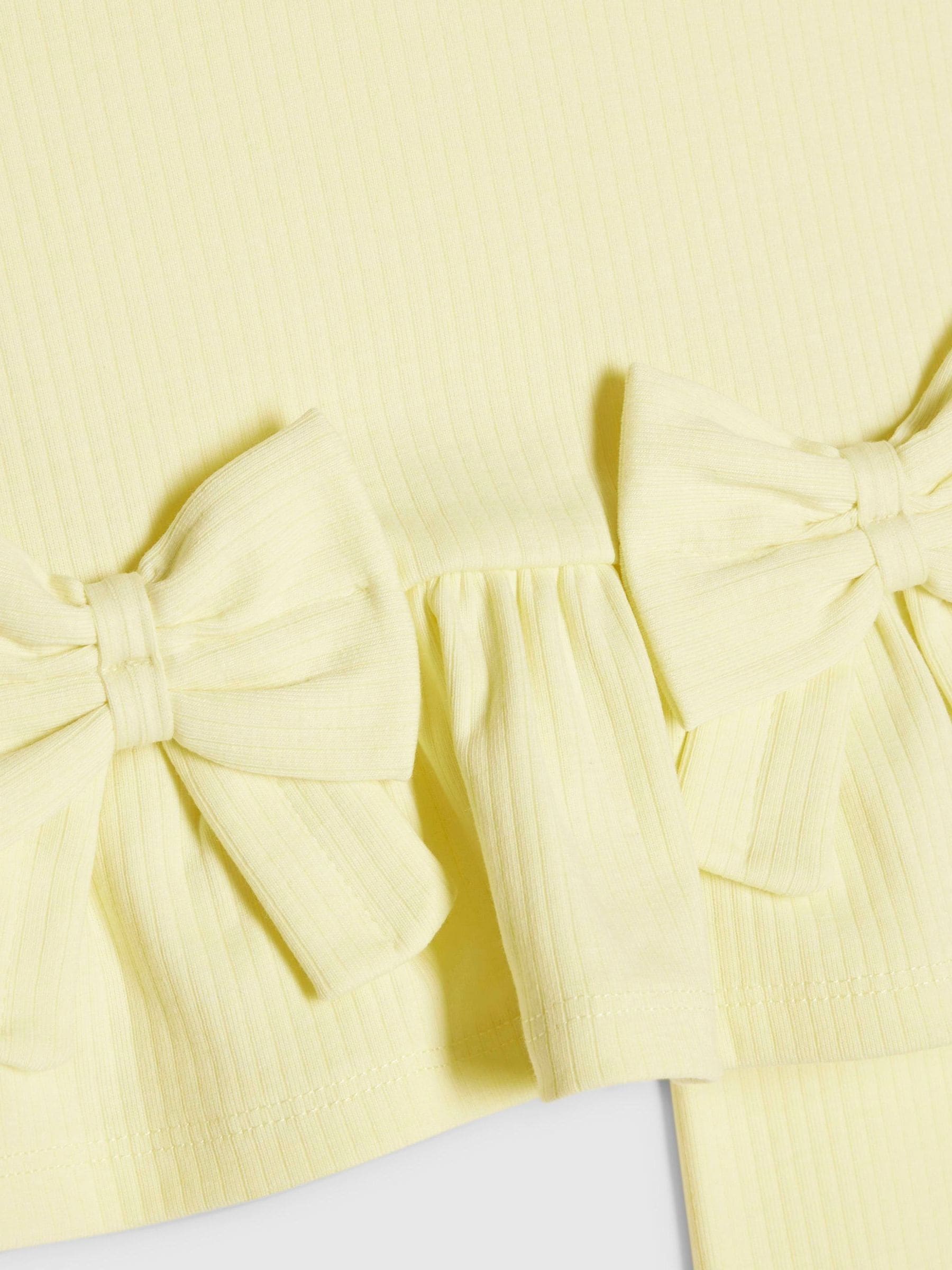 River Island Yellow Peplum Bow Top & Rib Shorts Set image 4