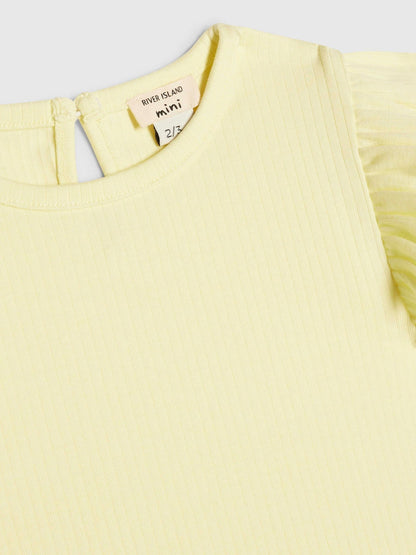 River Island Yellow Peplum Bow Top & Rib Shorts Set image 5