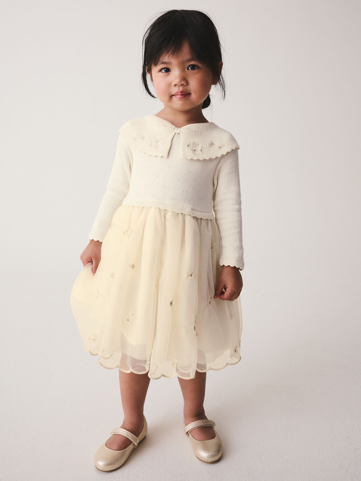 Dsiney Kidz - Ecru Occasion Bow Collar Dress (3mths-10yrs) image 1