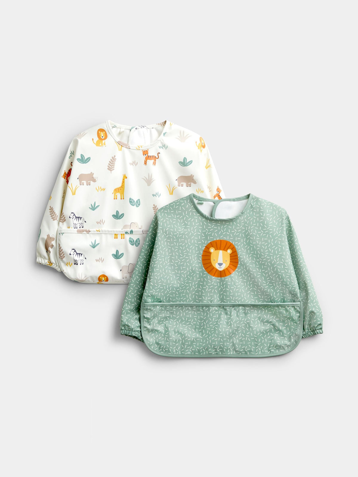 JoJo Maman Bébé Sage Green Safari 2-Pack Sleeve Bib Set - image 1