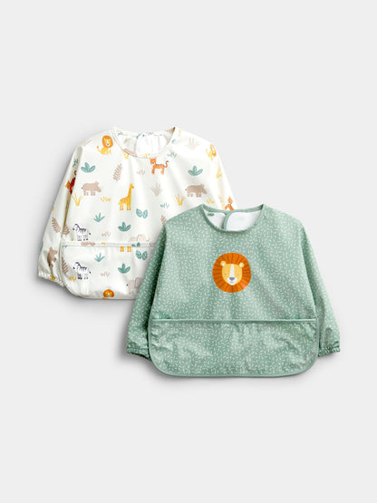 JoJo Maman Bébé Sage Green Safari 2-Pack Sleeve Bib Set - image 1