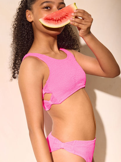 Dsiney Kidz - Lipsy Pink Bow Cut Out Scoop Neck Textured Bikini (5-16yrs) image 3