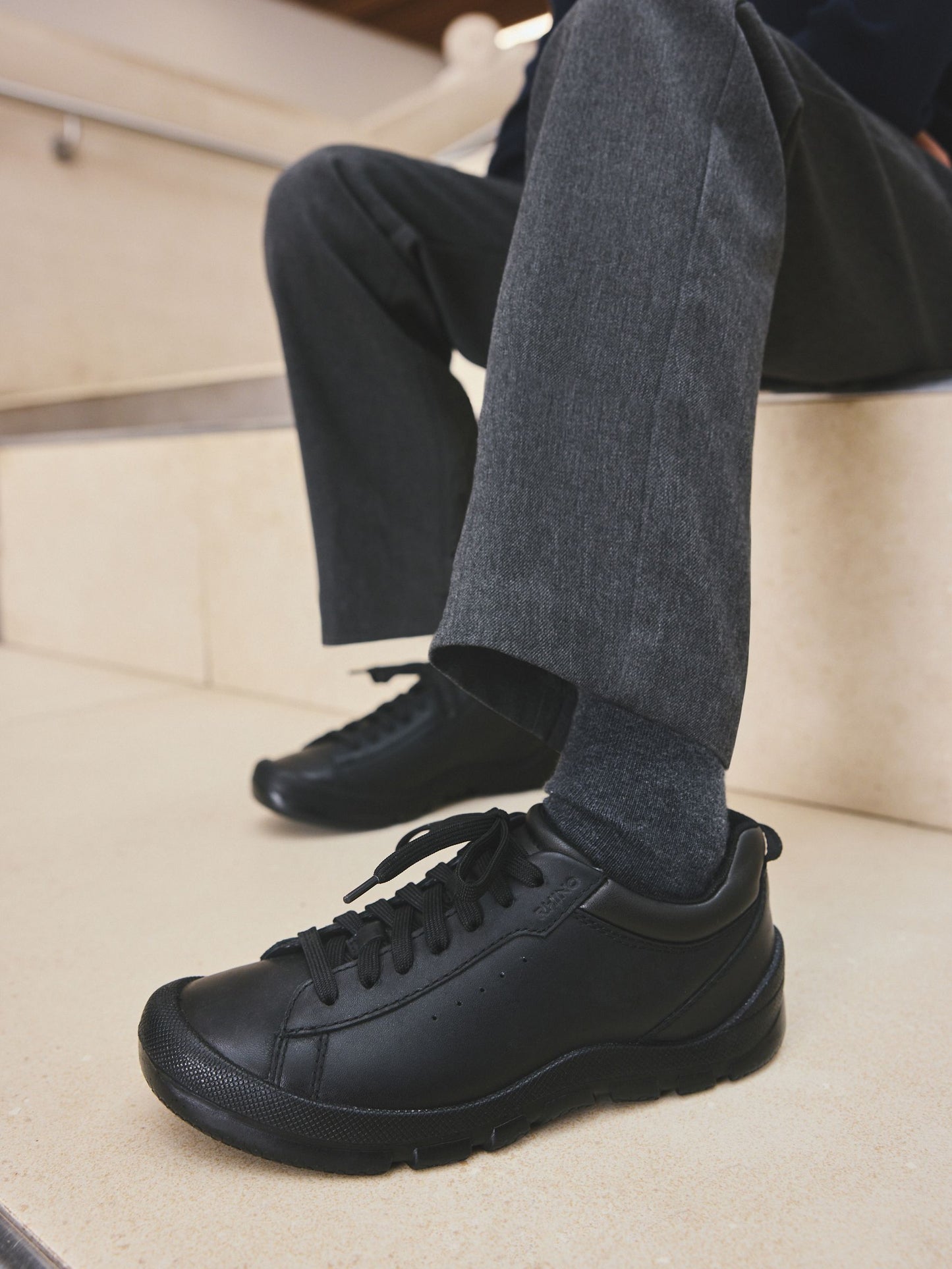 Start-Rite Black Challenger lace-up scuff resistant trainer inspired causal senior school shoes image 1