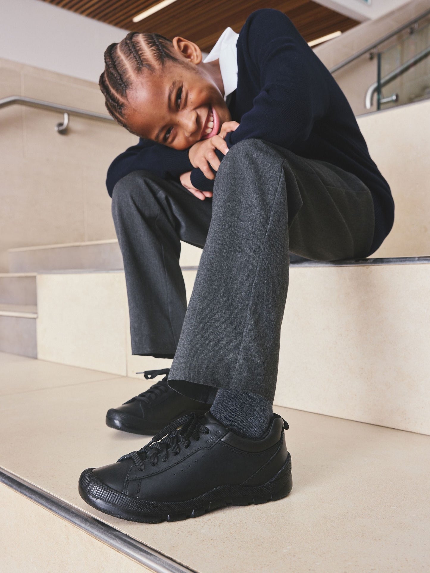 Start-Rite Black Challenger lace-up scuff resistant trainer inspired causal senior school shoes image 3