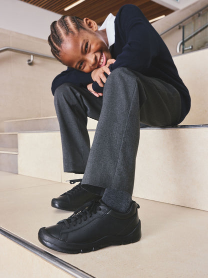 Start-Rite Black Challenger lace-up scuff resistant trainer inspired causal senior school shoes image 3