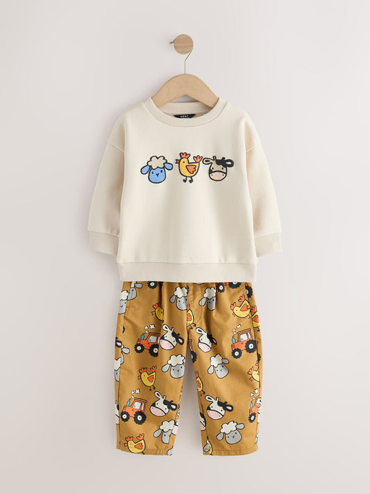 Dsiney Kidz - Farm Tan Brown Long Sleeve Top and Trousers Set (3mths-7yrs) image 1