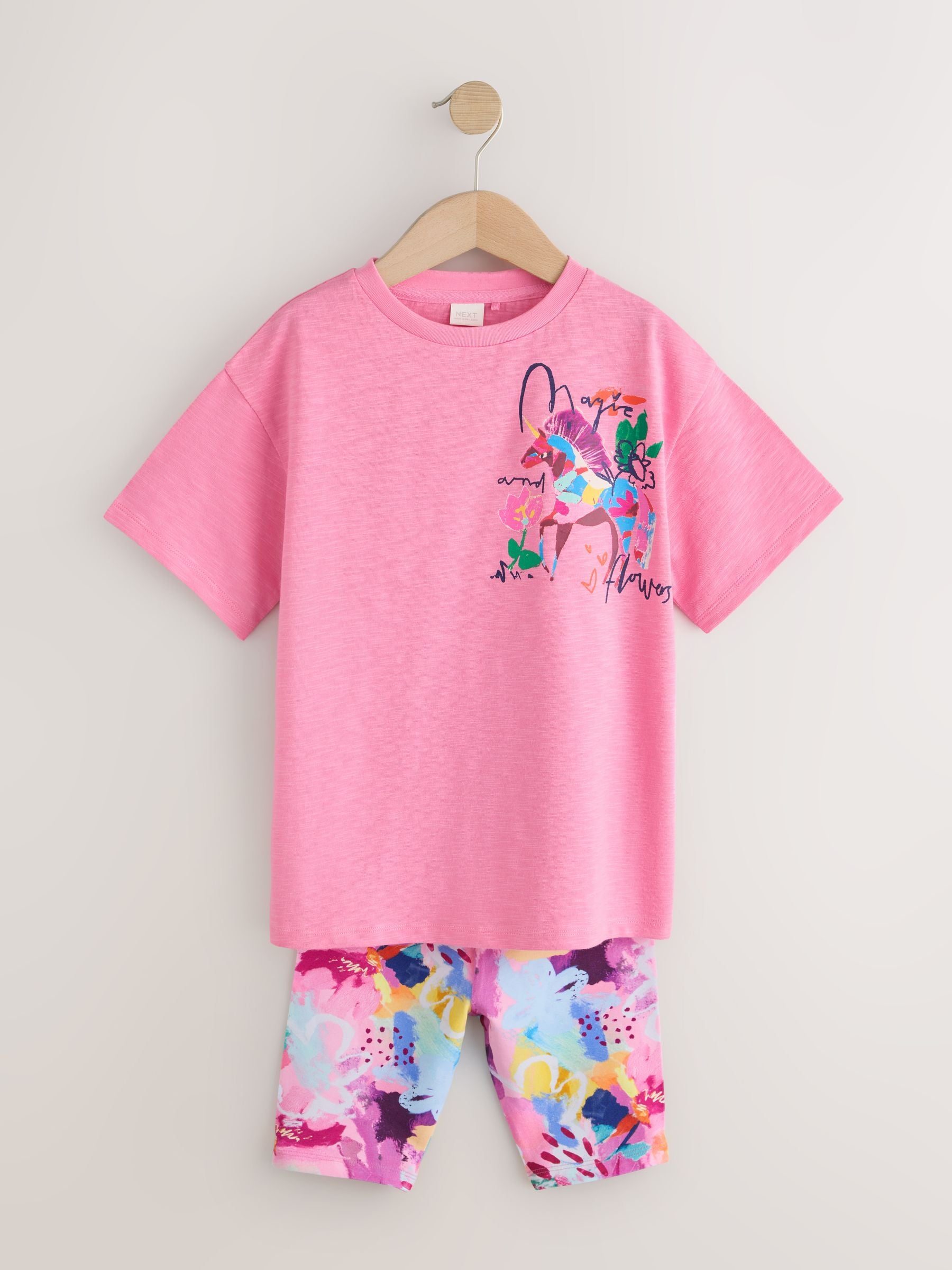 Dsiney Kidz - Pink Floral Unicorn T-Shirt and Cycle Shorts Set (3-16yrs) image 1