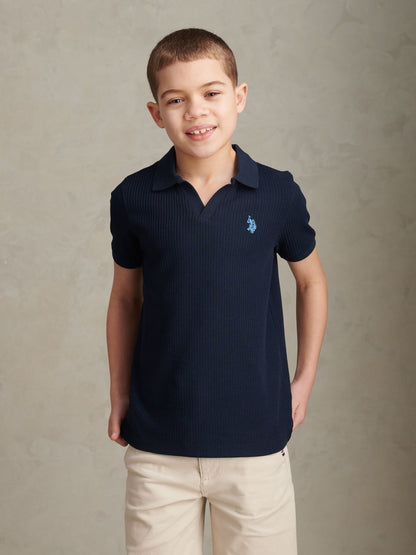 Dsiney Kidz - U.S. Polo Assn Blue Mini Vertical Texture Jersey Knit Open Collar Polo Shirt image 1